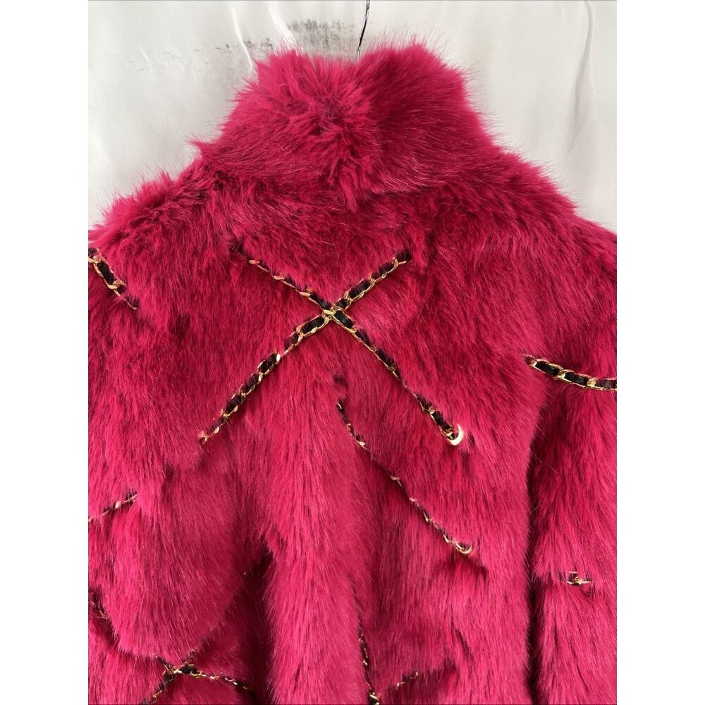 H&M X Moschino Jeremy Scott Pink Faux Fur Coat w/ Chains Womens Size XS - Picture 12 of 16